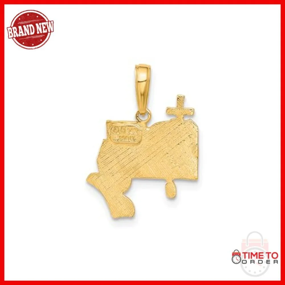 14k Yellow Gold Cross Pendant with Praying Hands & Open Bible Charm